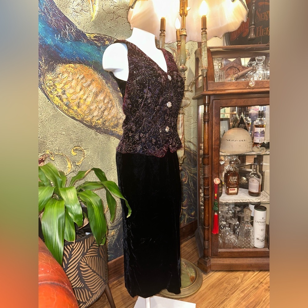 Vintage Scott McClintock Beaded Velvet Maxi Gown | 90s Grunge Formal Dress 10 - Picture 4 of 12